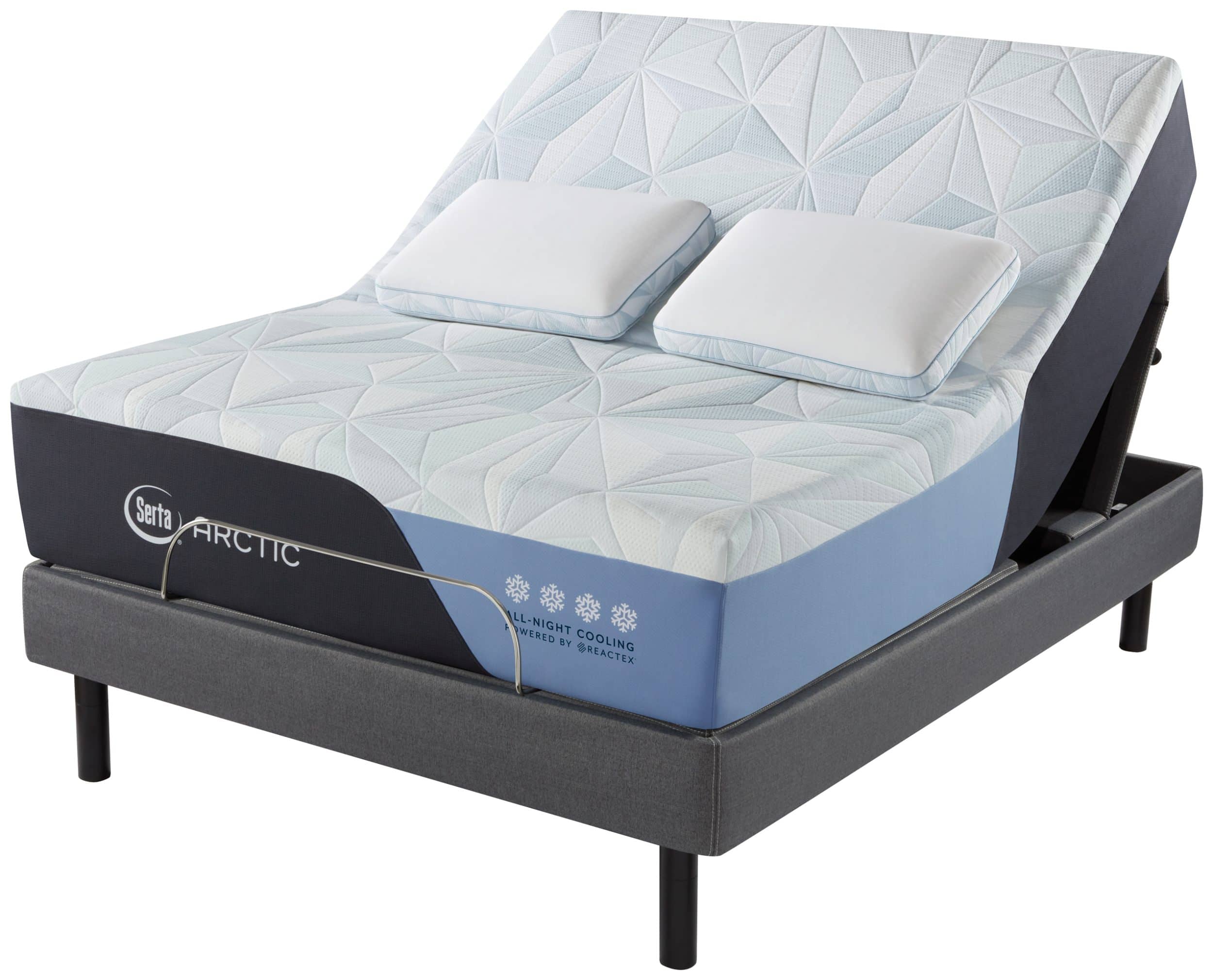 Bedframe with mattress that is arched. Serta Arctic