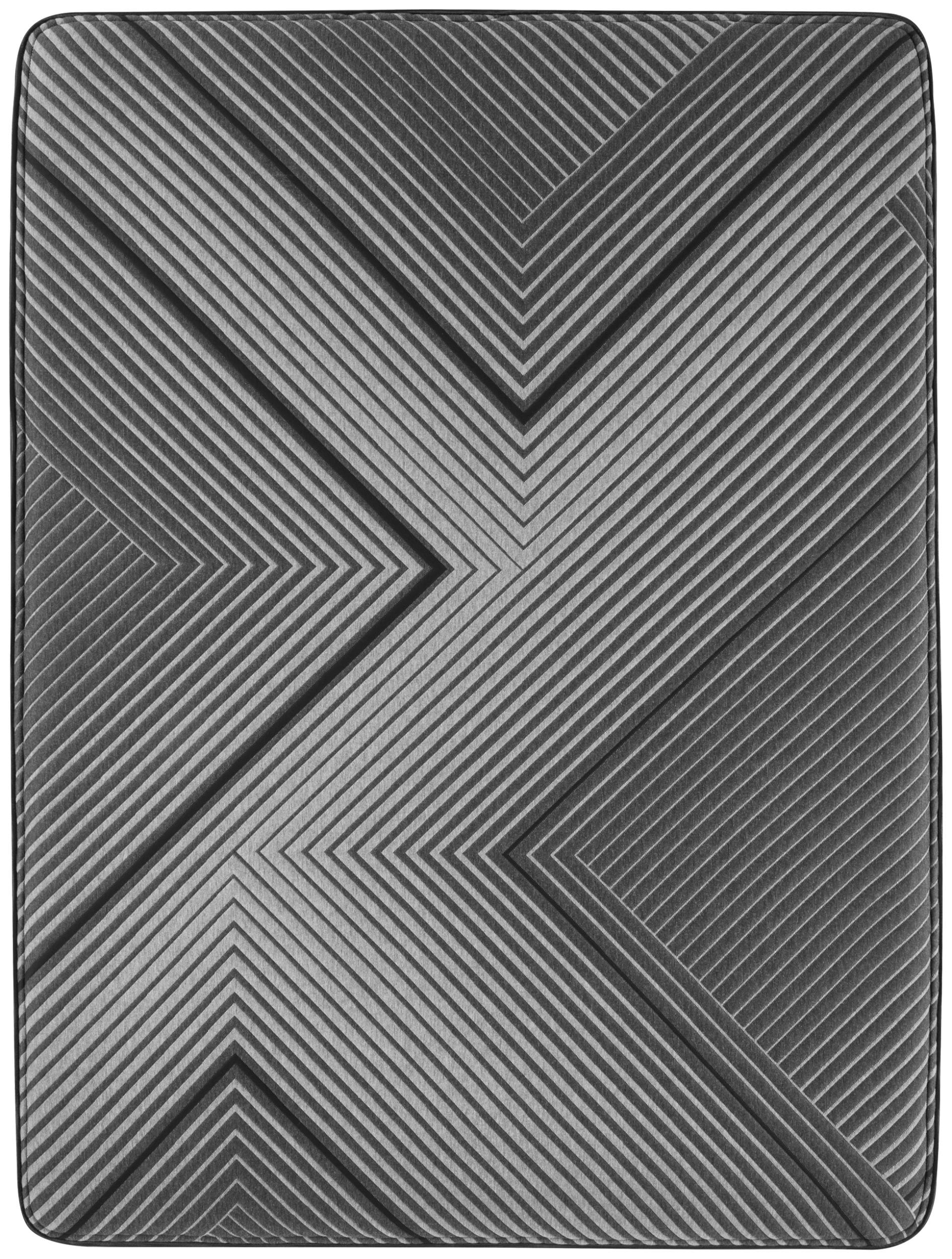 Close up of a black mattress with chevron pattern