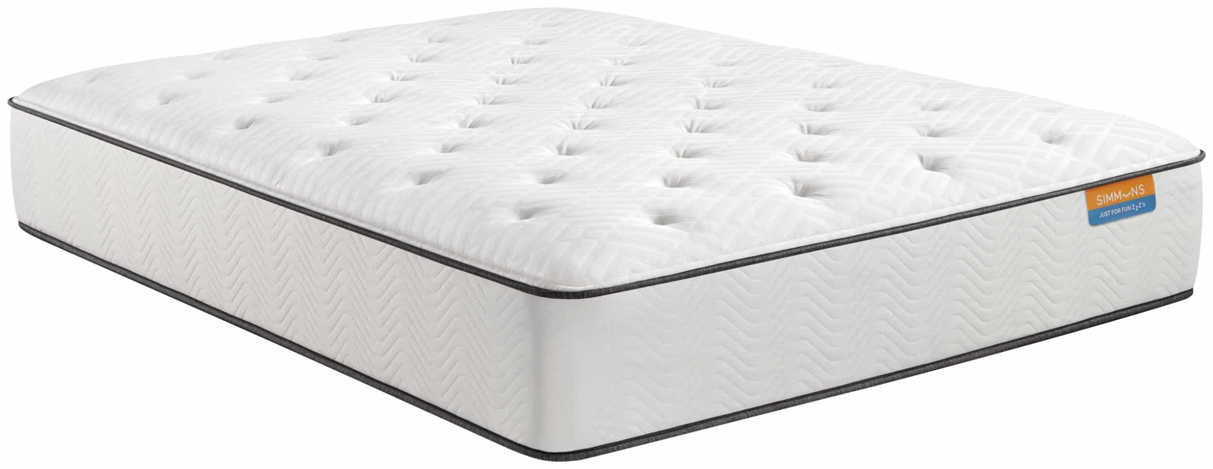 Side corner perspective of a Simmons Vacay slim mattress