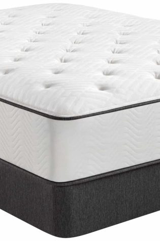 Side corner perspective of a white Simmons Vacay mattress