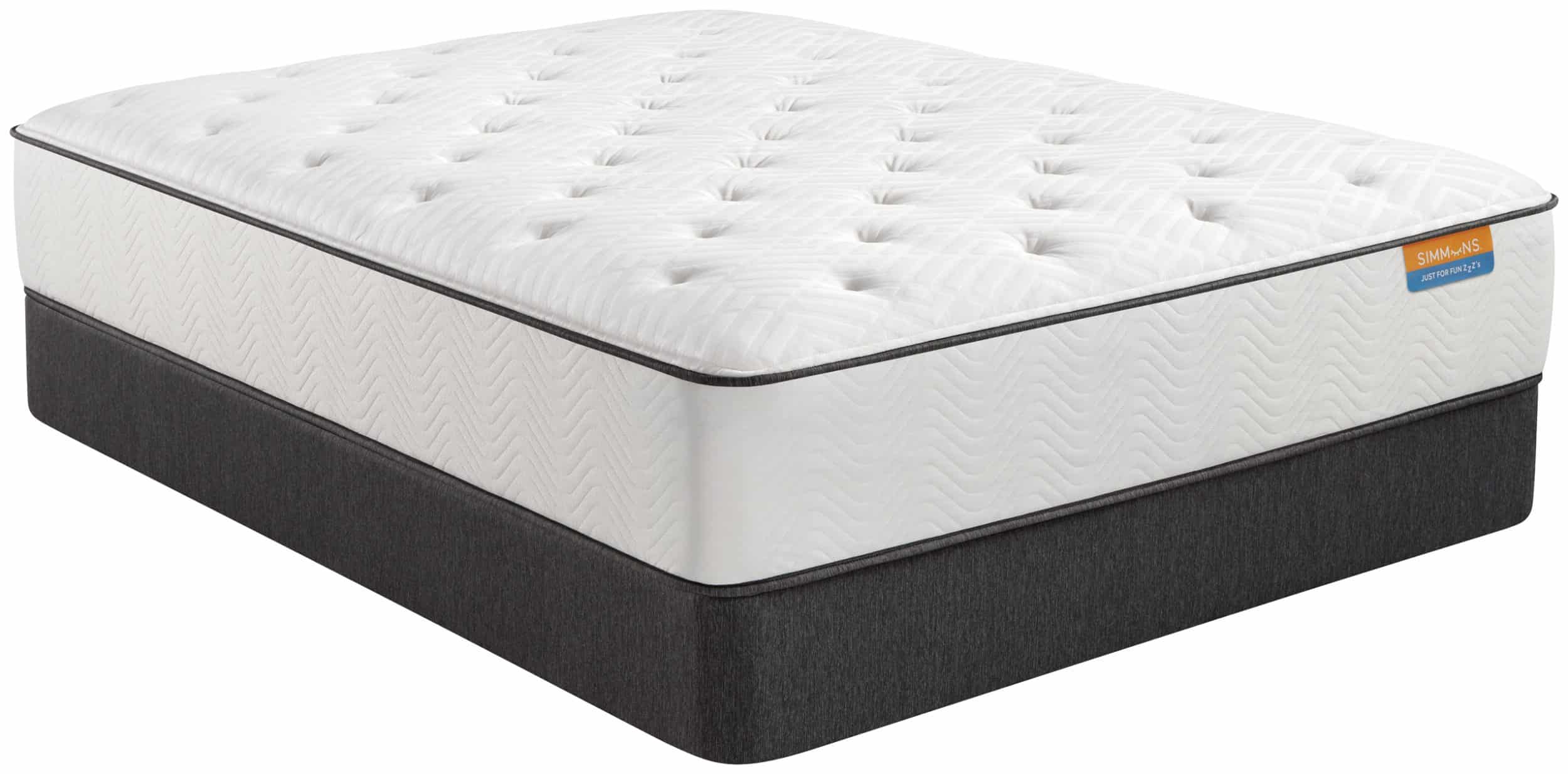 Side corner perspective of a white Simmons Vacay mattress