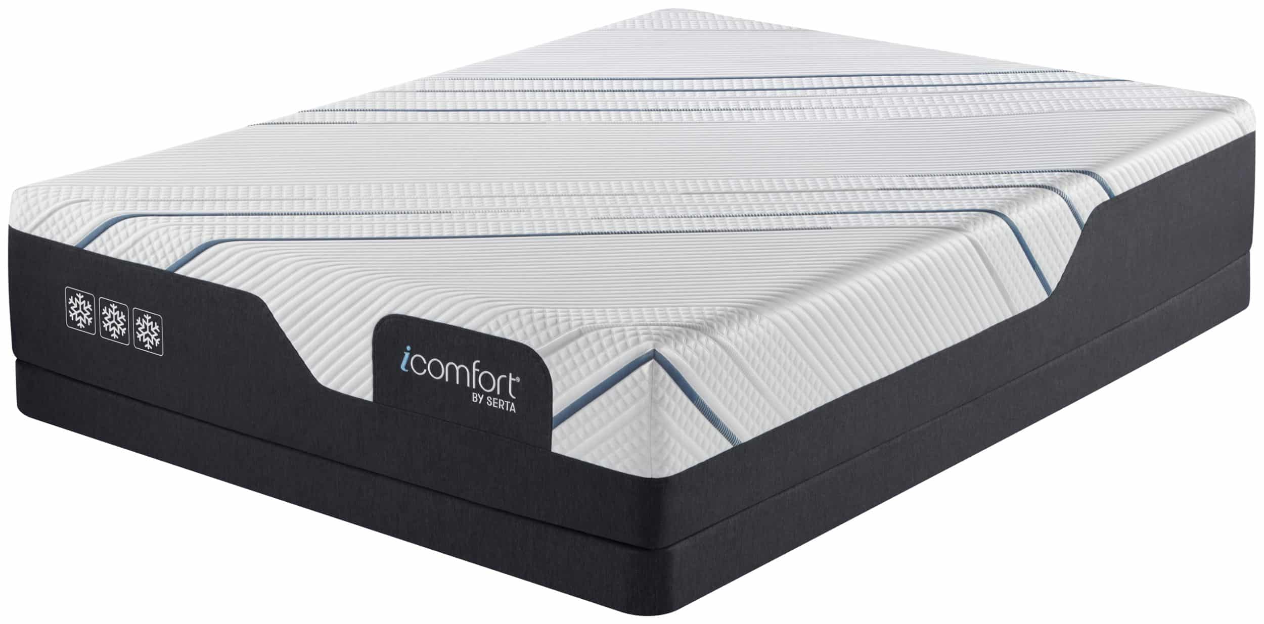 White and blue striped iComfort cooling mattress from Serta
